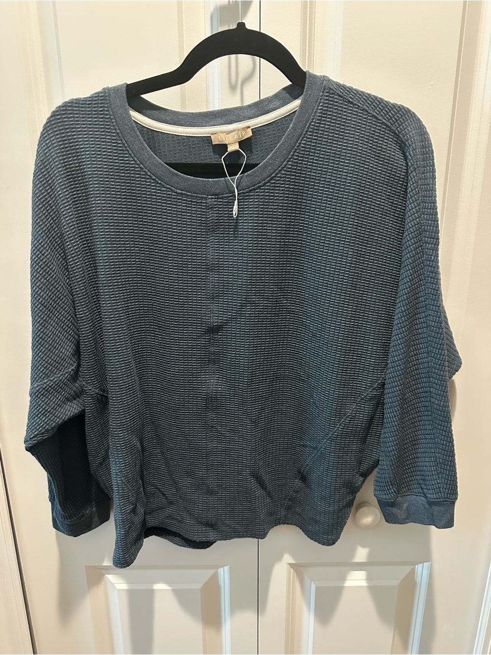 Lilla P Slate-Blue Textured Waffle Crew Sweatshirt NWOT